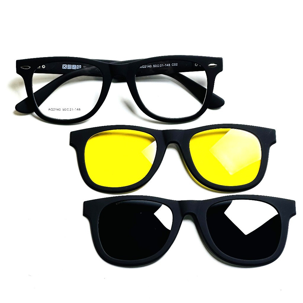 Armação de Óculos Masculina Clip-on AQ2140 com 3 Lentes Polarizadas e Óculos Magnéticos TR-90 com Mola