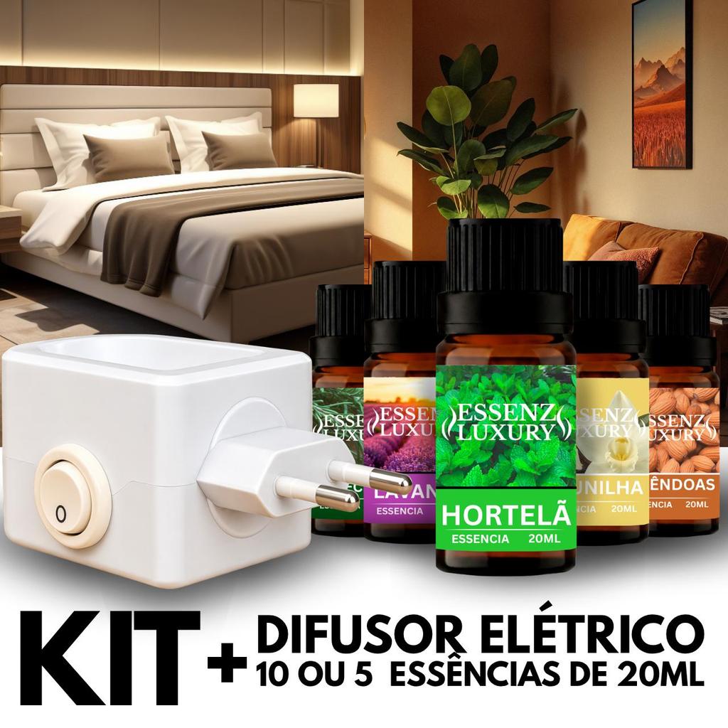 KIT  Difusor Elétrico de Tomada Bivolt + 10/5 Essências de 20ml, Plugue Ajustável, Perfume Qualquer Ambiente!!!
