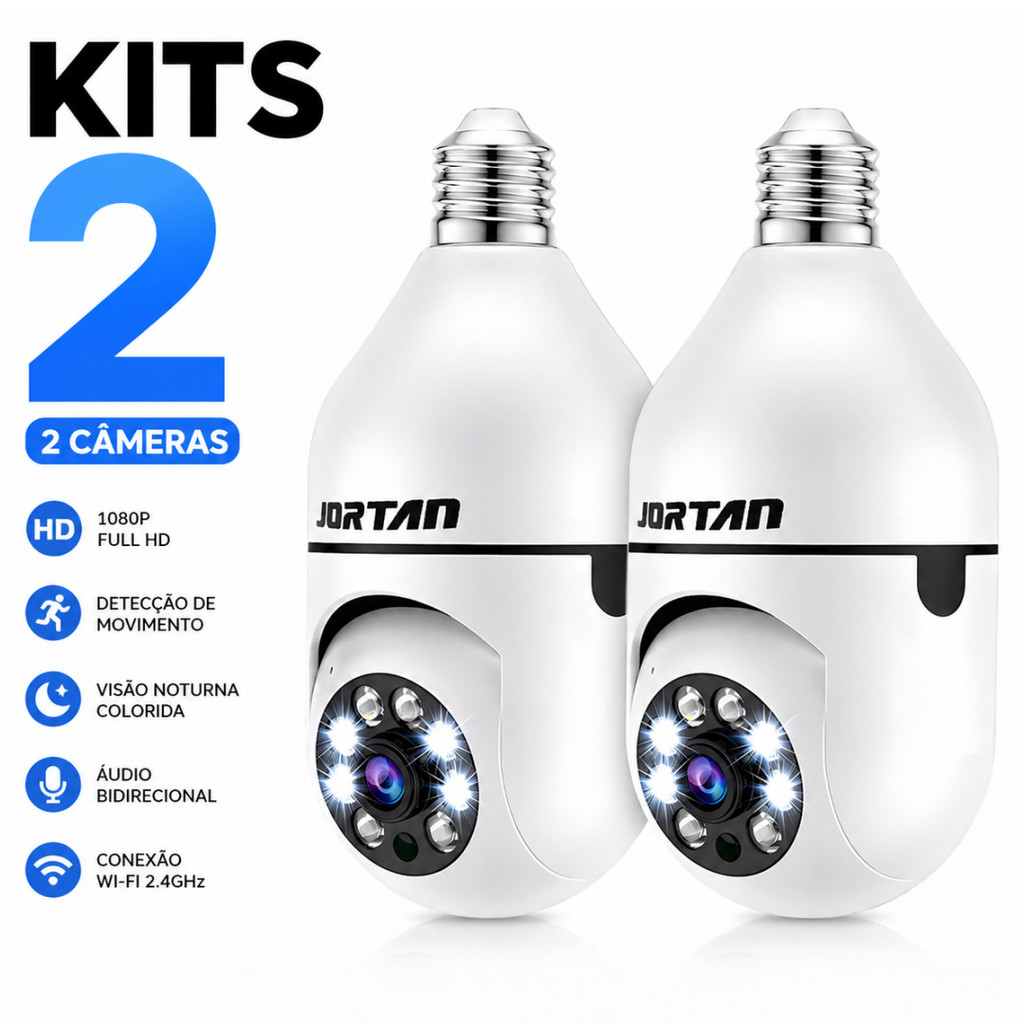 Kit 2 Câmera WiFi Lâmpada E27 1080P Segurança IP Visão Noturna App Yoosee