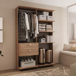 Guarda-Roupa Closet Modulado Sem Portas 2 Gavetas Alasca 120cm Freijó Carraro