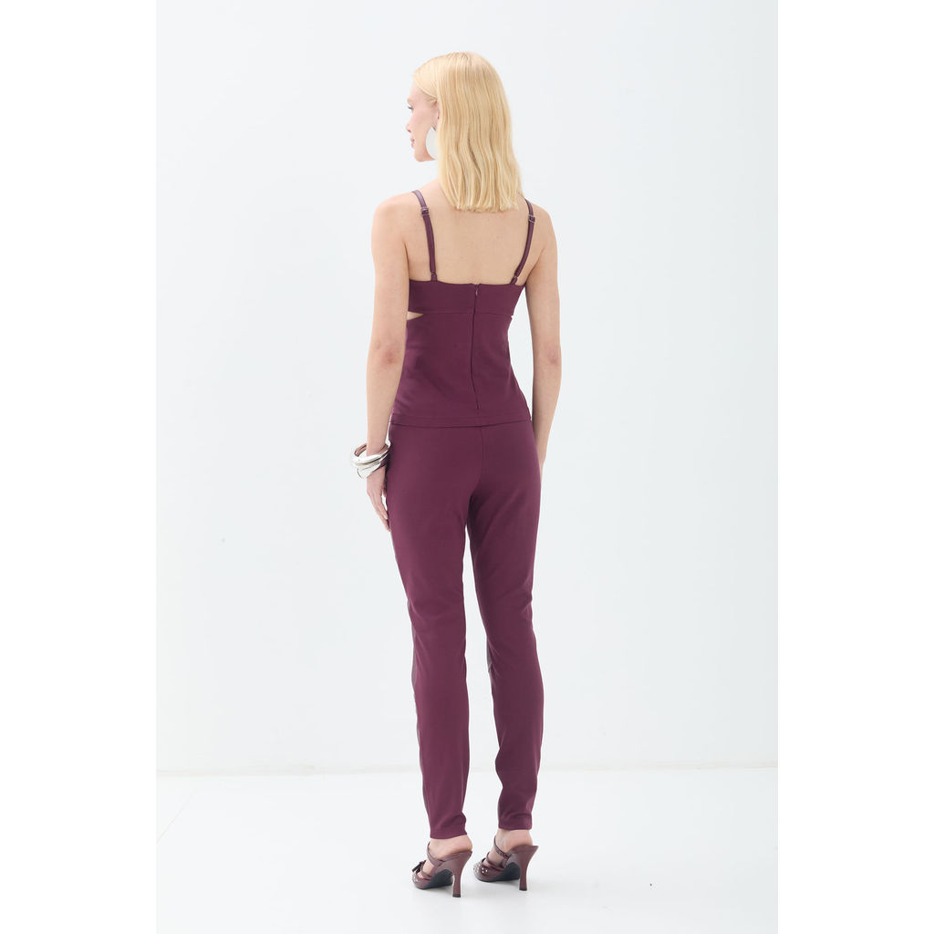 Calca de Couro Acostamento em Pu Act Moda Feminina Legging Couro Frente & Poliamida Costas