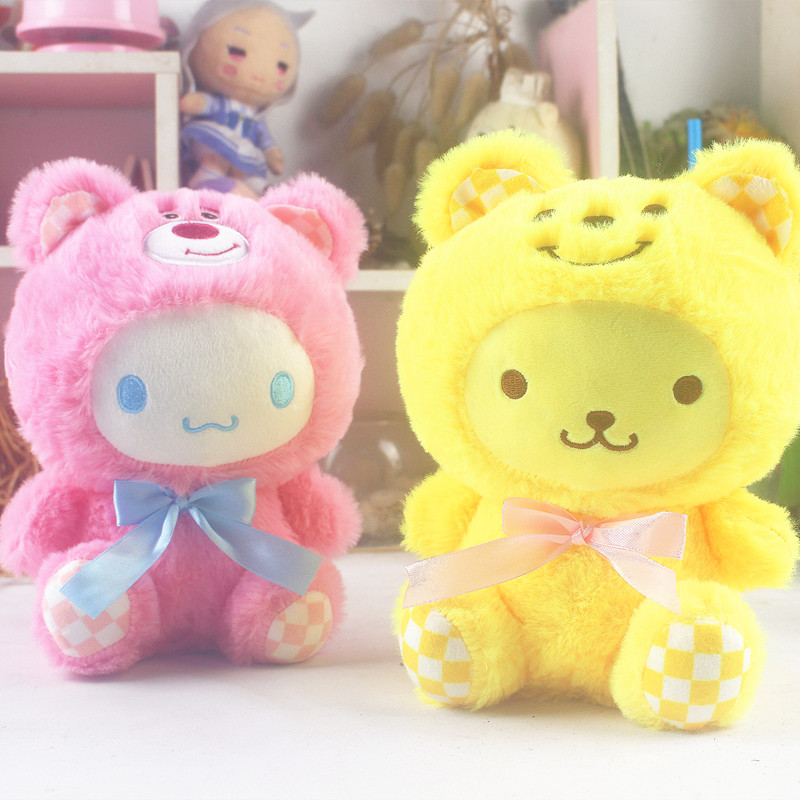 Estilo japonês novo estilo pudim cão abelha urso vestir-se boneca de pelúcia dos desenhos animados canela cão morango ca