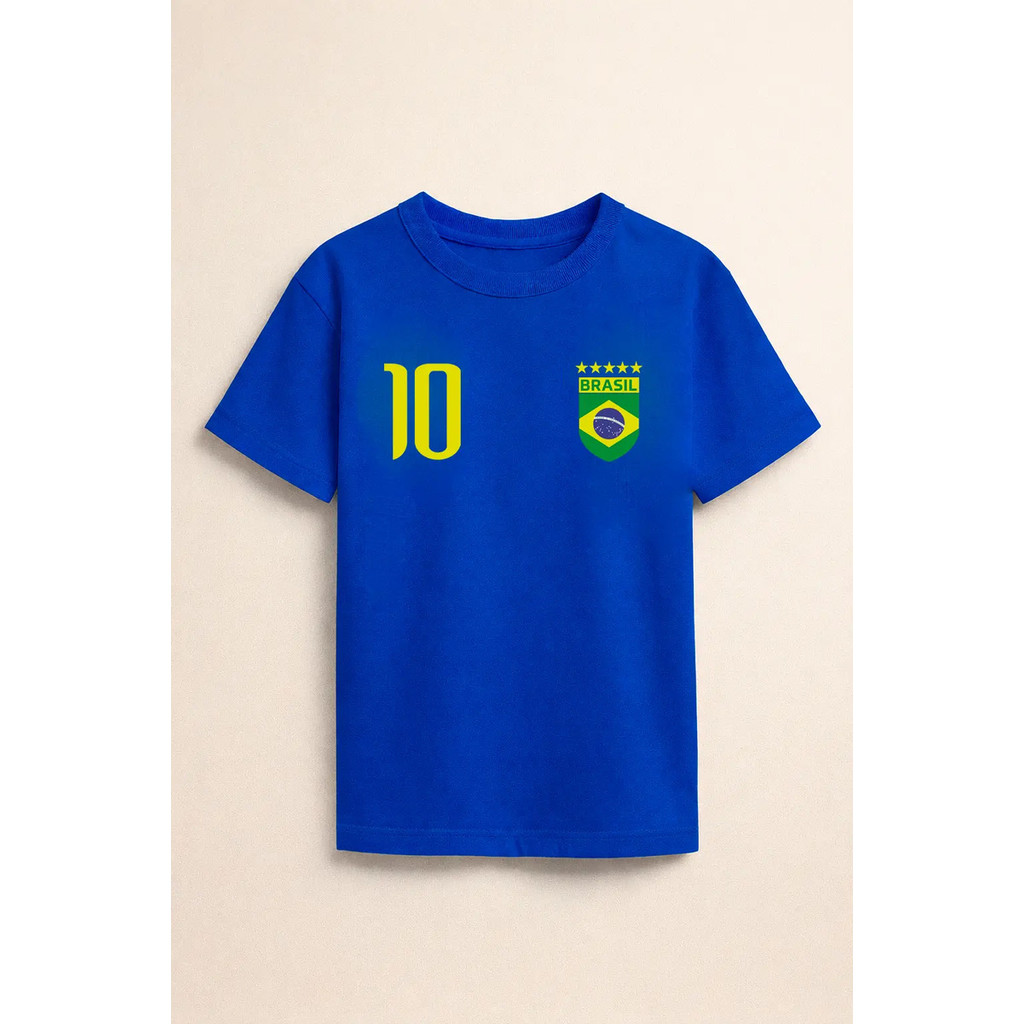 Camiseta Brasil Infantil Azul Personalizada Nome E Número