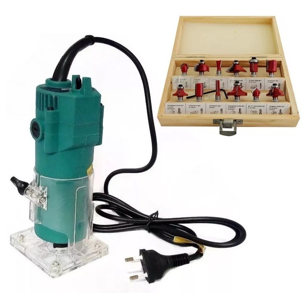 Tupia Manual Laminadora 650w Profissional + Jogo De Fresas Tupia C/12 Pçs 6mm C/ Maleta