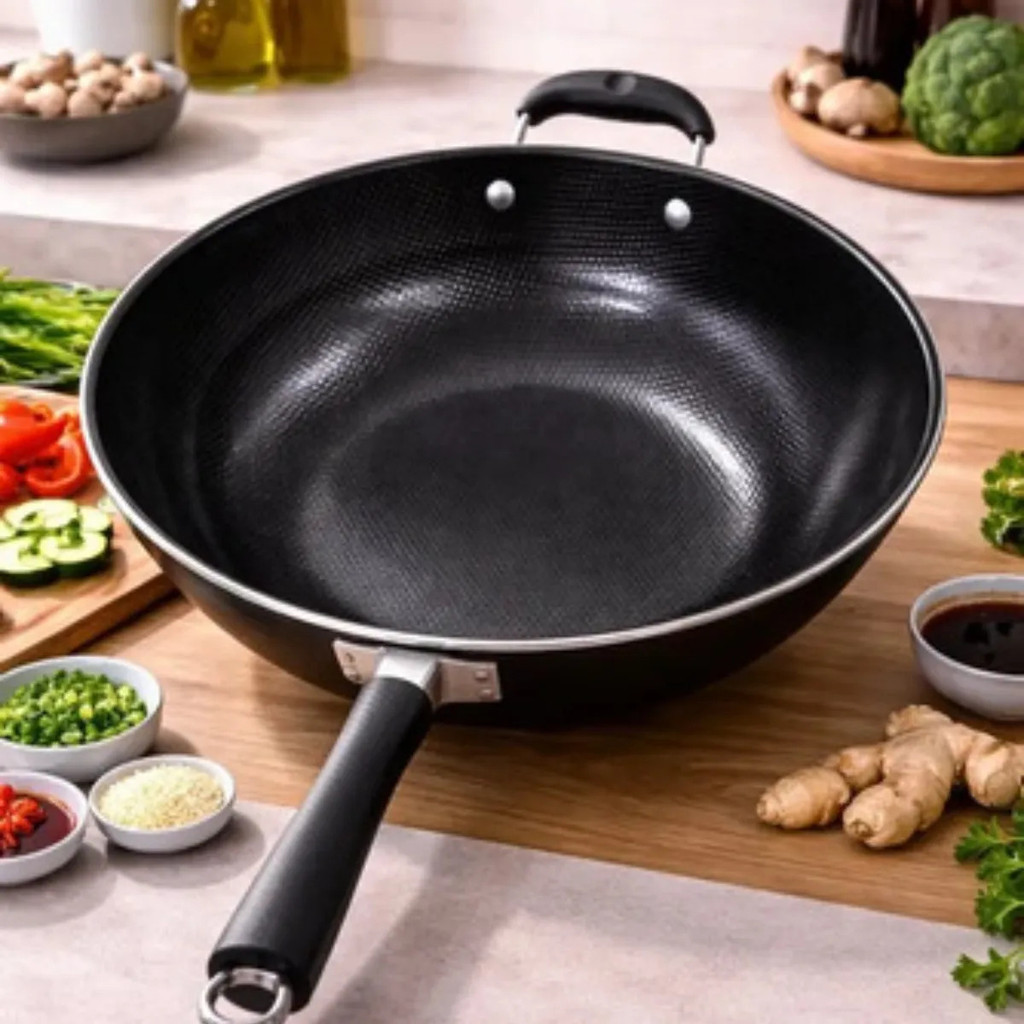 Imagem Frigideira Wok Ferro 34cm Antiaderente Profissional Com Alça