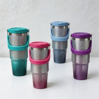 Copo Térmico Aço Inox com canudo parede dupla a vácuo quente e frio 900ml brinlhante diamante QUALIDADE