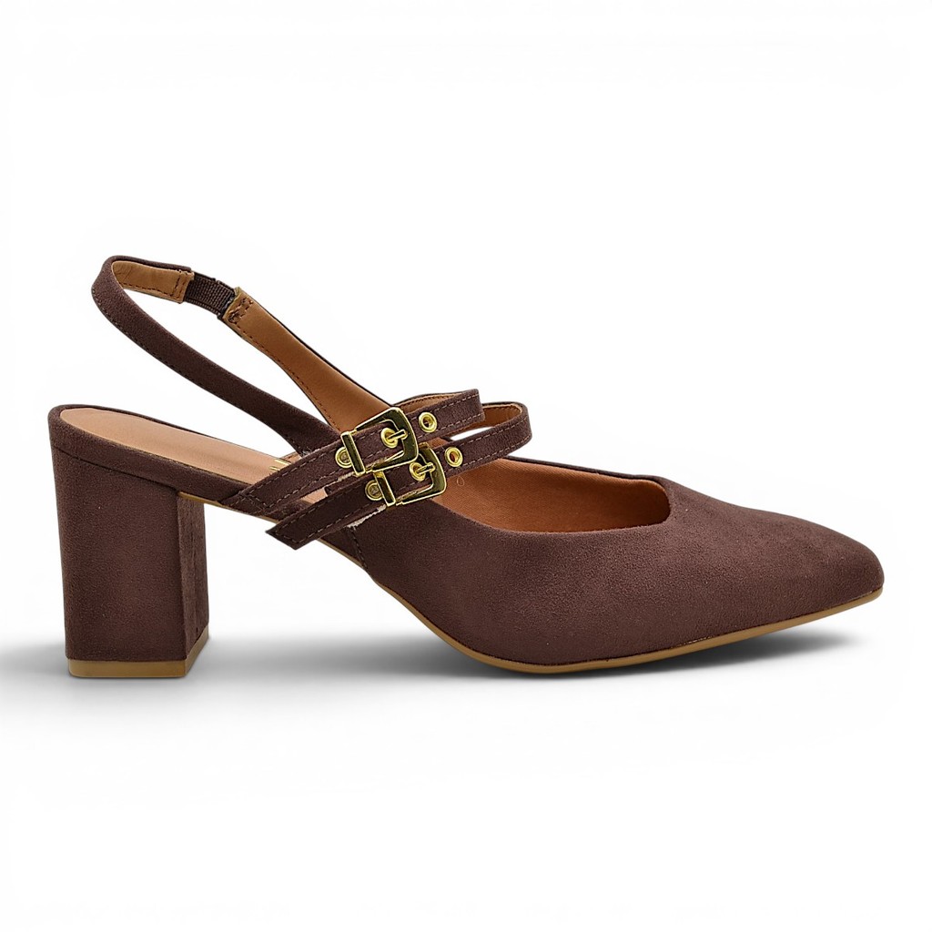 Scarpin Slingback Vizzano Feminino Salto Bloco Grosso Mary Jane
