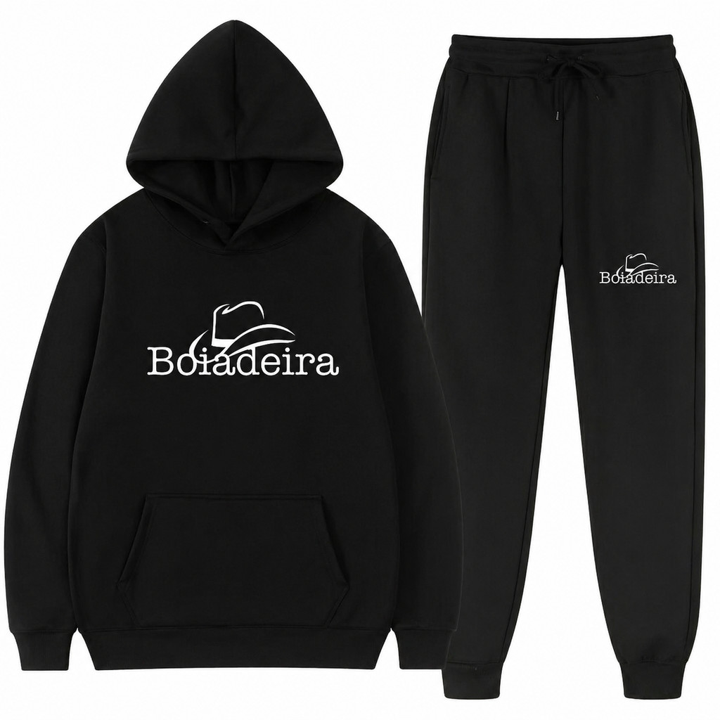 Conjunto Moletom Canguru Masculino Boiadeira Blusa De Frio + Calça Moletom Estampados Unissex Outono/Inverno