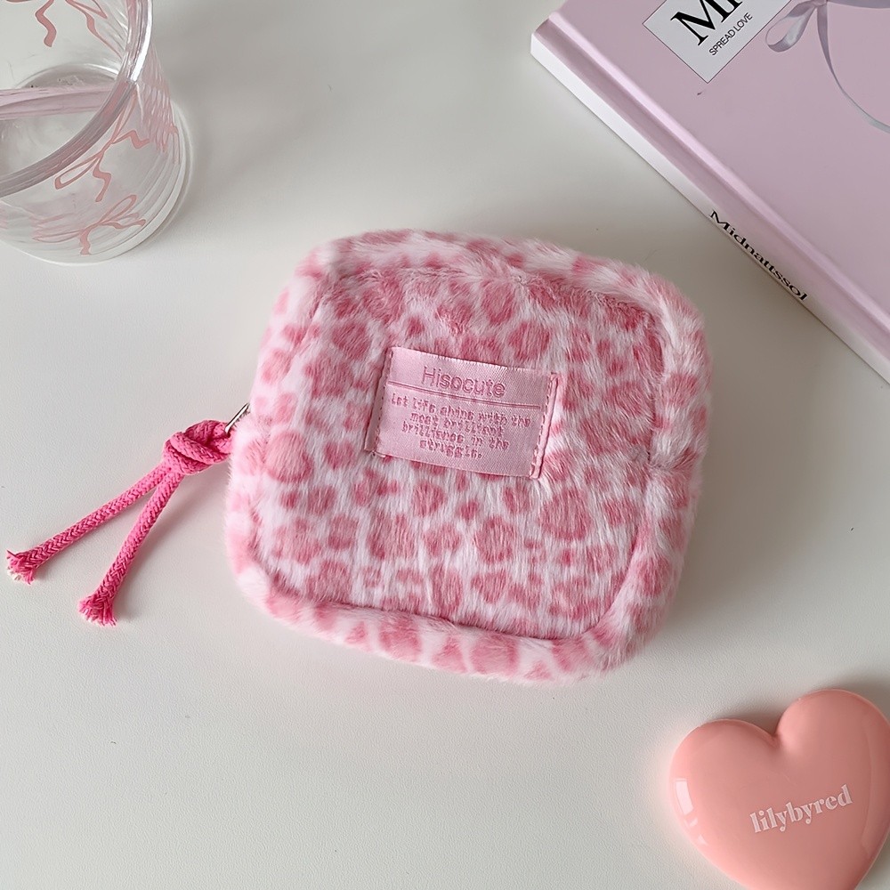 1 unidade de bolsa de cosméticos de pelúcia com estampa de leopardo em 6 cores, bolsa de maquiagem mini quadrada quente 