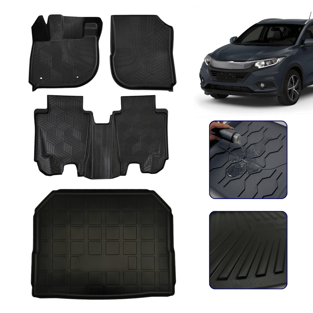 Jogo Tapete Bandeja 3D + Protetor Porta Malas para HR-V 2015 16 17 18 19 20 21 2022 - Linha Premium