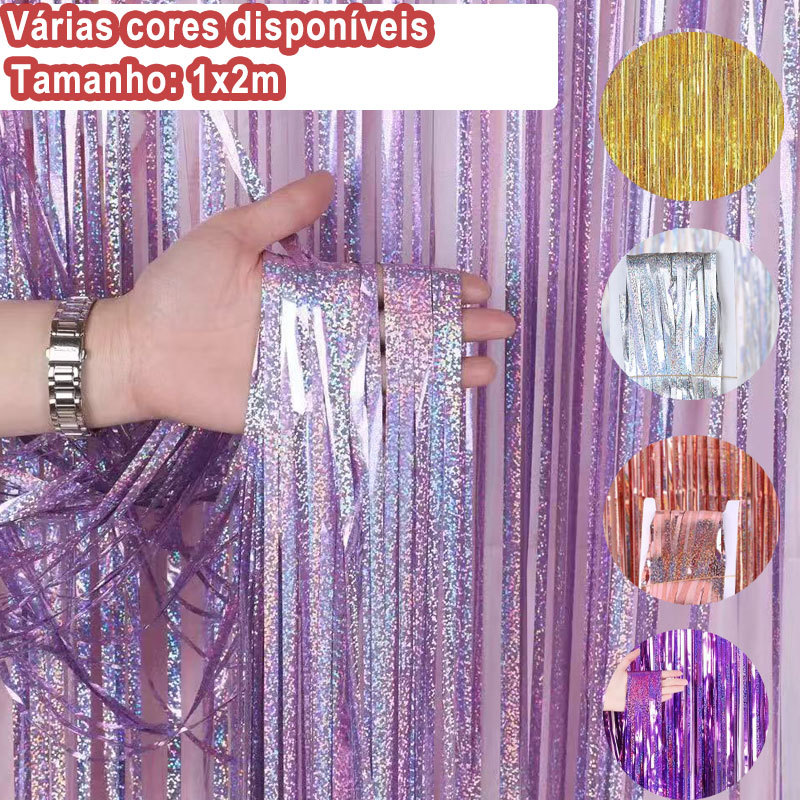 Decoração festa ,Unidades Cortina Metalizada Holografica Franja 2x1m e eventos 3D Varias Cores
