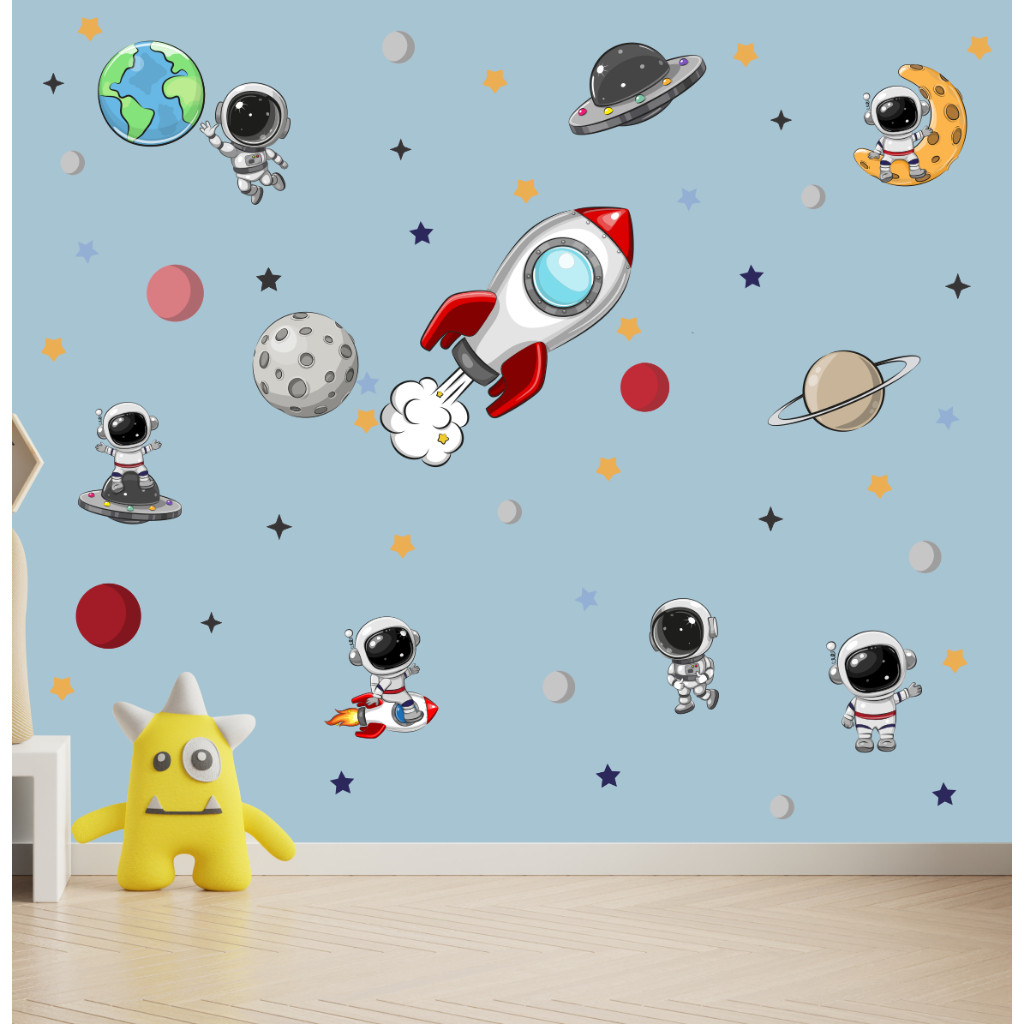 Adesivo de Parede Infantil Astronauta Estrelas Quarto Criança