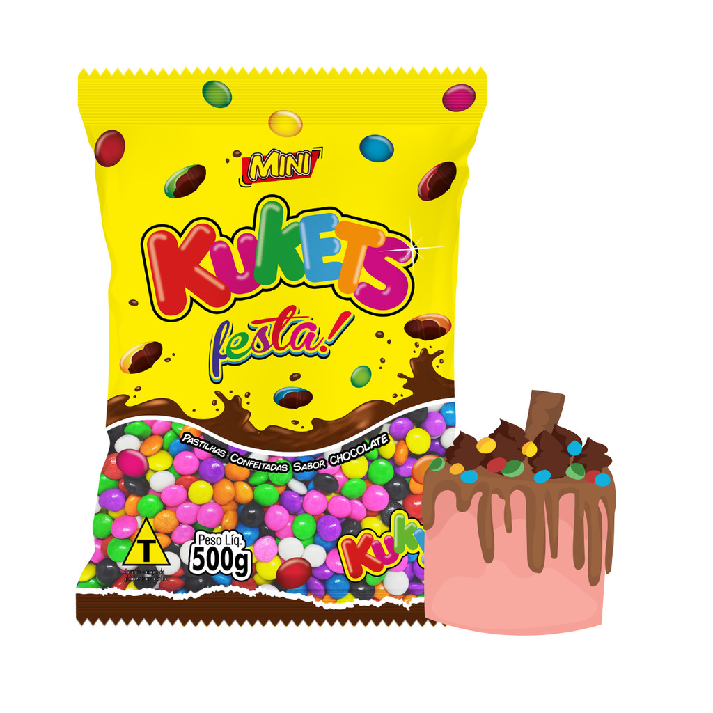 Confete disqueti de Chocolate Colorido kukets festa - kuky 500g