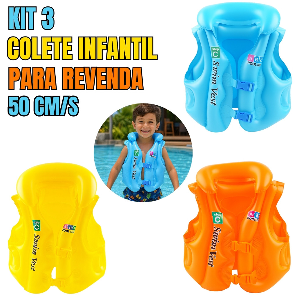 Kit Coletes Infantil Piscina 3 Peças Inflável 50cm Sortido
