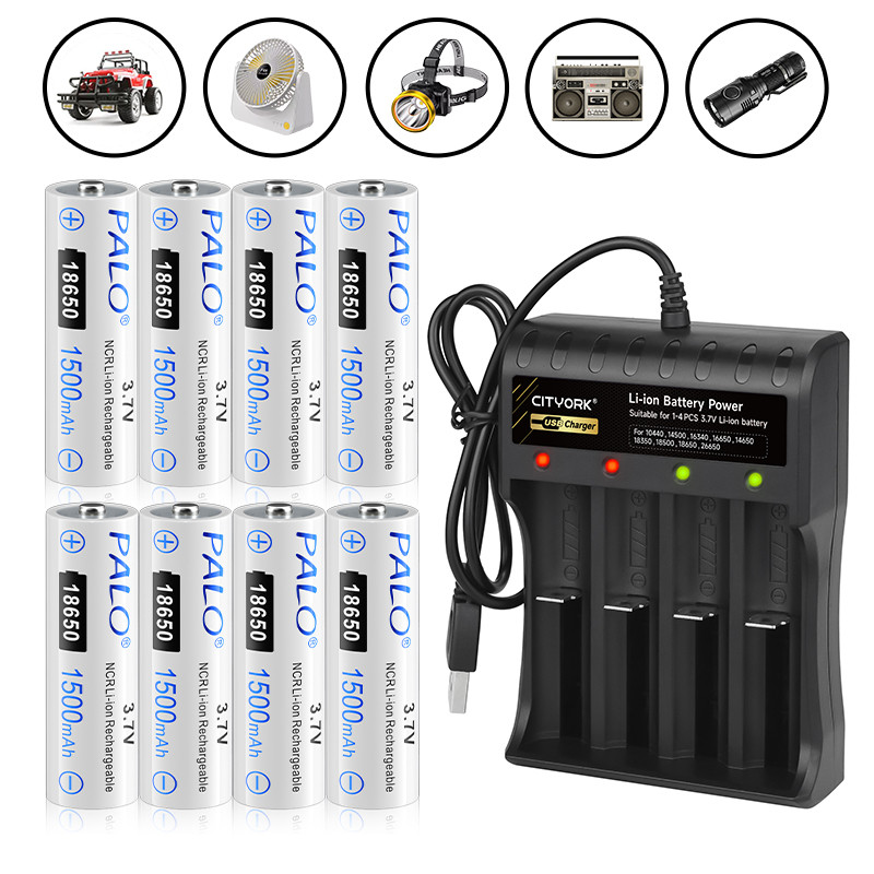 Carregador De Pilhas Recarregável E 18650 3.7v 8 Baterias Para tesouras elétricas detectores de fumaça 1200 ciclos