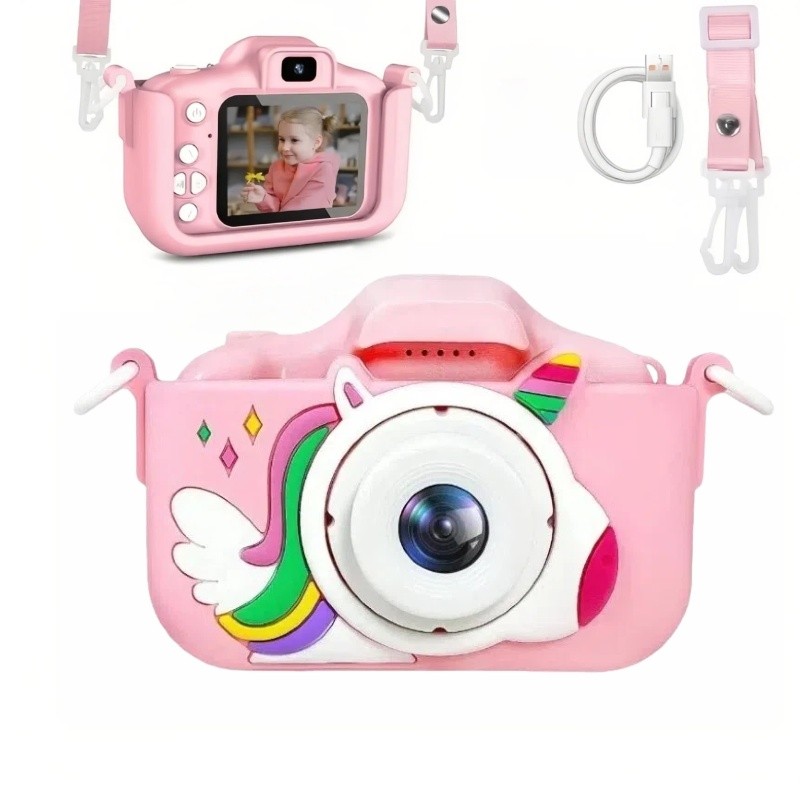 Mini Câmera Digital Infantil Recarregável Com Capa Video Jogos Fotos,Presente de Crianças De 3 a 8 Anos
