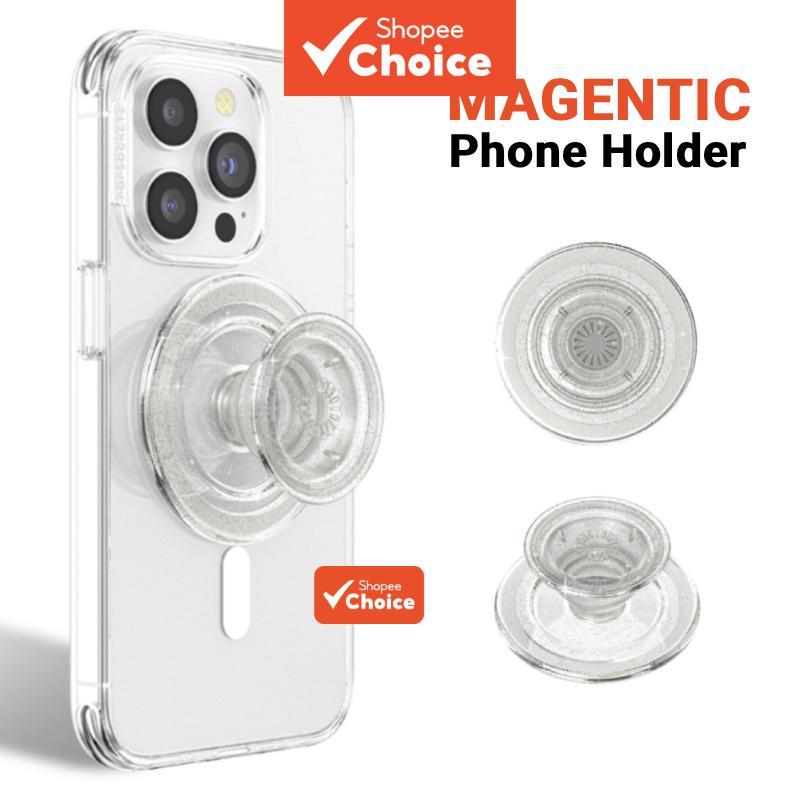 Suporte Magnético Transparente para Dedo com Anel Dobrável e Suporte Ultra Leve para iPhone e Smartphones Universais