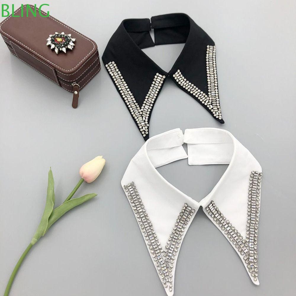 BLING Decote De Gola Destacável , Camisa De Lapela Falsa , Colar Falso Removível Branco Preto