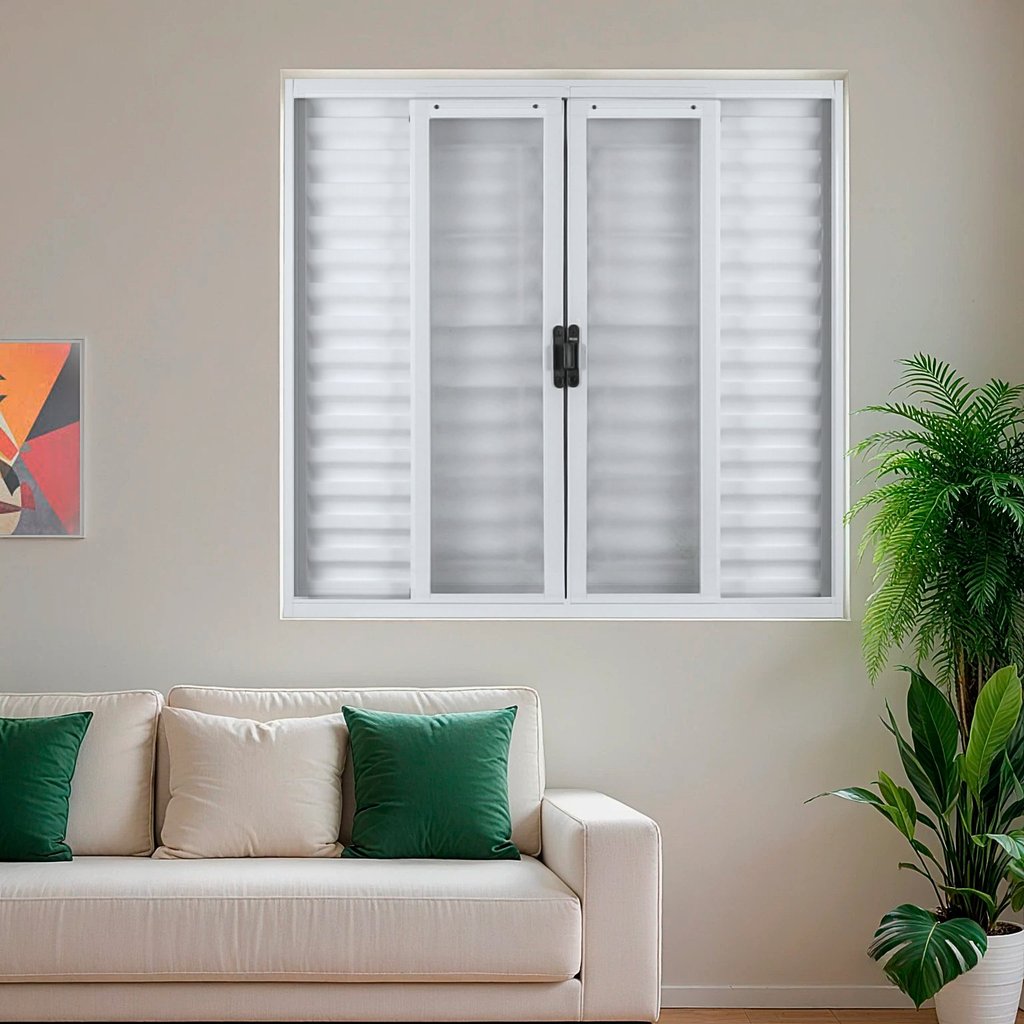 Janela de Aço Veneziana de Correr 120x150cm 6 Folhas com Grade Minas Sul MGM
