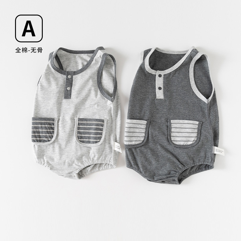Roupas de verão roupas de bebê macacão bebê menino sem mangas colete roupas de bebê puro algodão cor sólida macacão