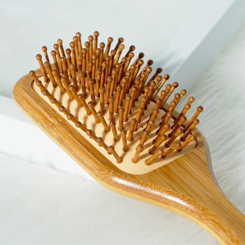 Escova Massageadora Capilar De Bambu Para Couro Cabeludo Com Almofada De Ar