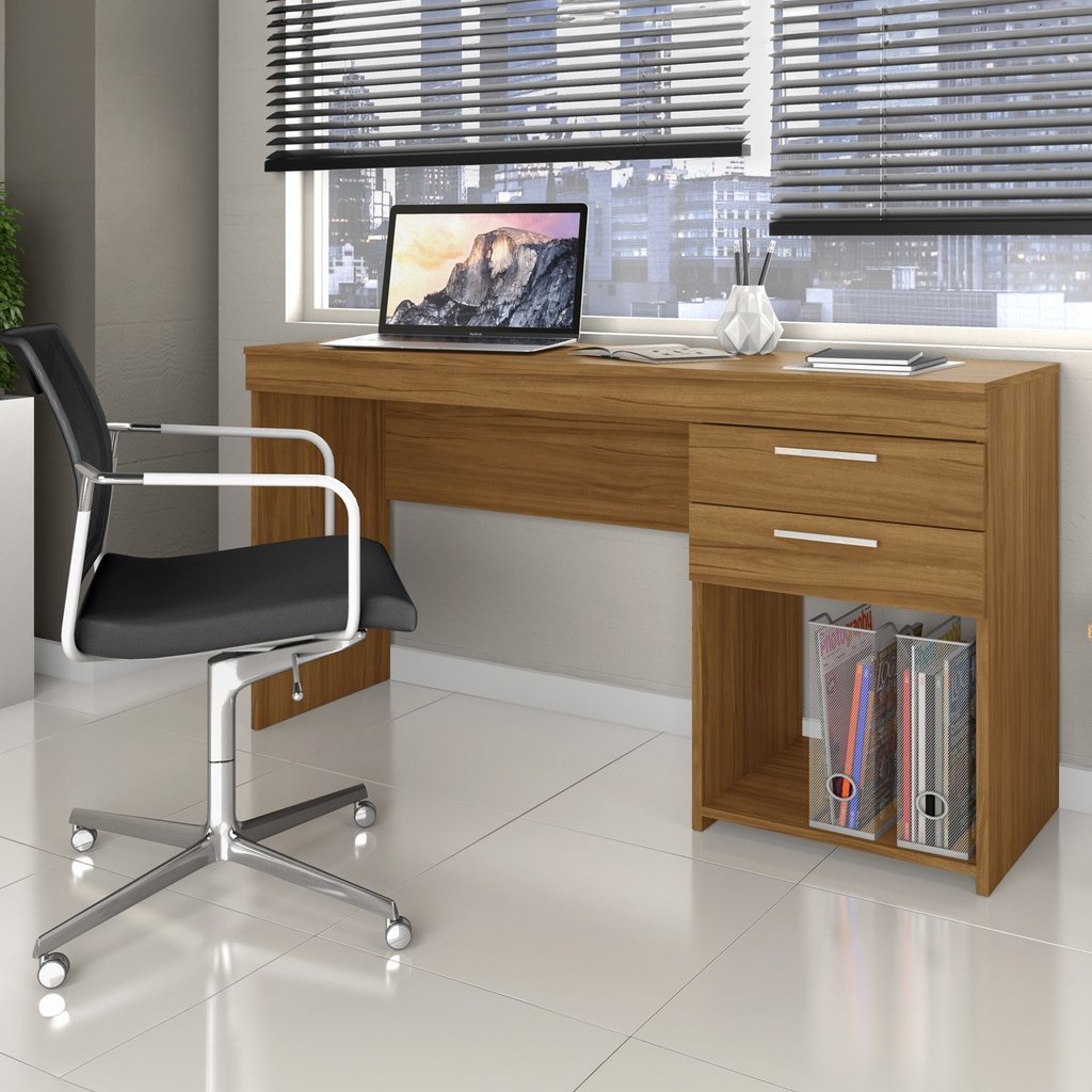 Escrivaninha Mesa Escritório Office 2 Gavetas 121cm Freijo Trend Marrom Freijó