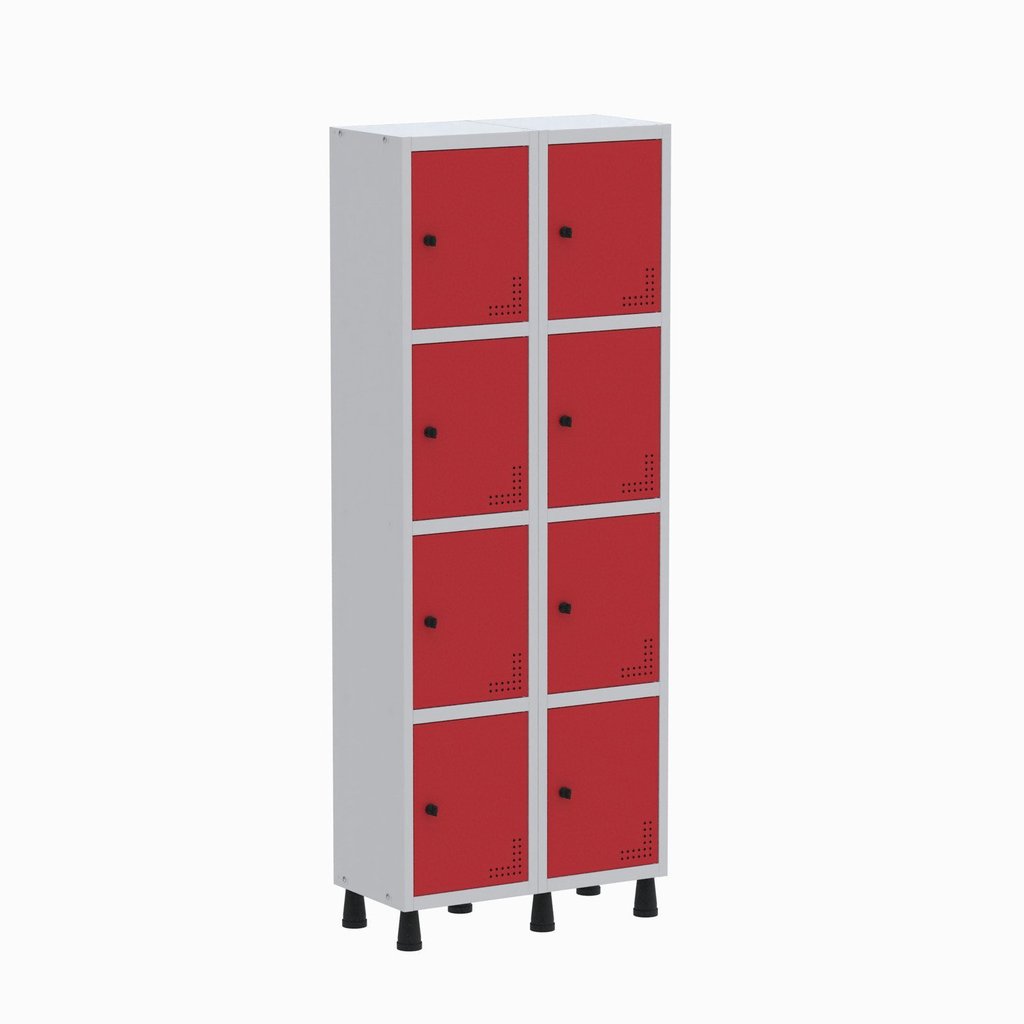Armário Locker Guarda Volume Aço Light 8 Portas 69x179,5cm Azul/Cinza/Delrei Cinza/Vermelho