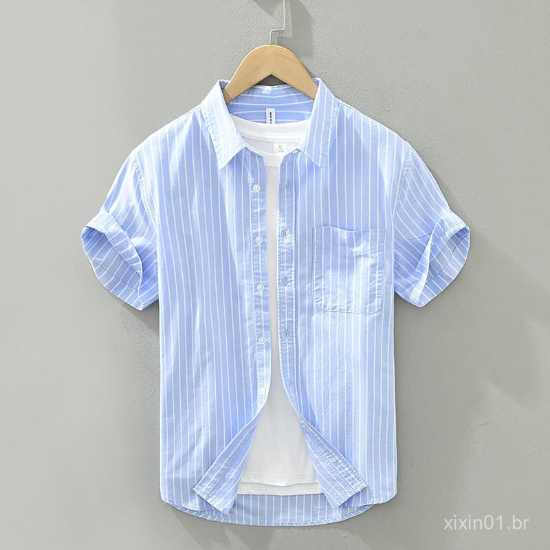Camisa masculina de manga curta, camisa confortável e moderna, respirável para o verão, camisa de trabalho masculina bra
