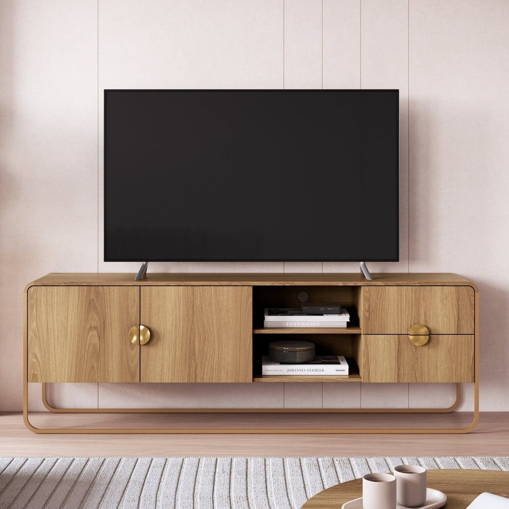 Rack Orgânico para TV até 65 Polegadas 180cm Portas 2 Gavetas Metal Luna Bege Hanover/Dourado Hanover/Dourado