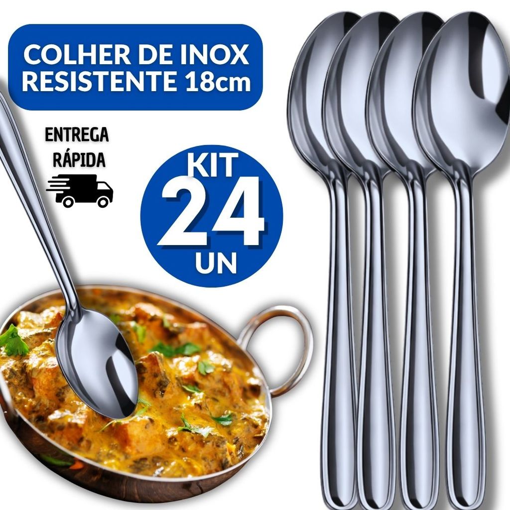 Combo 24 Peças Colher Mesa Elegante Aço Inox Casa Restaurante Churrascaria Pizzaria Lanchonete Buffet Utilidades