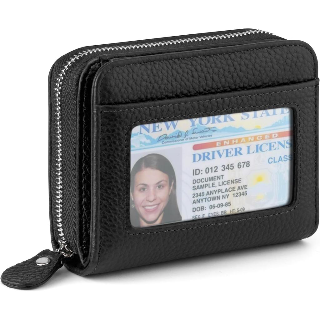 Carteira Pequena Original para Mulheres, Porta-Cartões Slim com Bloqueio RFID e Janela para Identificação, Bolsas Compac