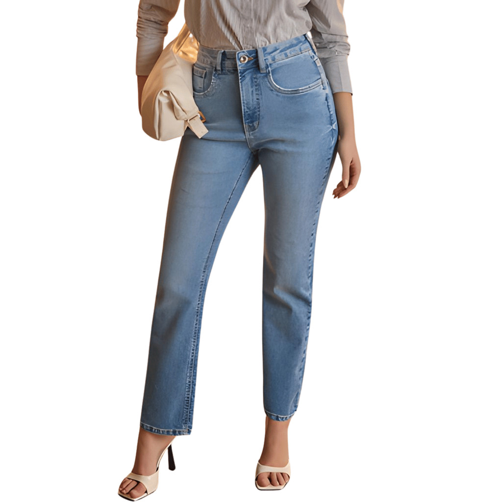 Calça Jeans Feminina Reta Cropped Cintura Alta Lunender