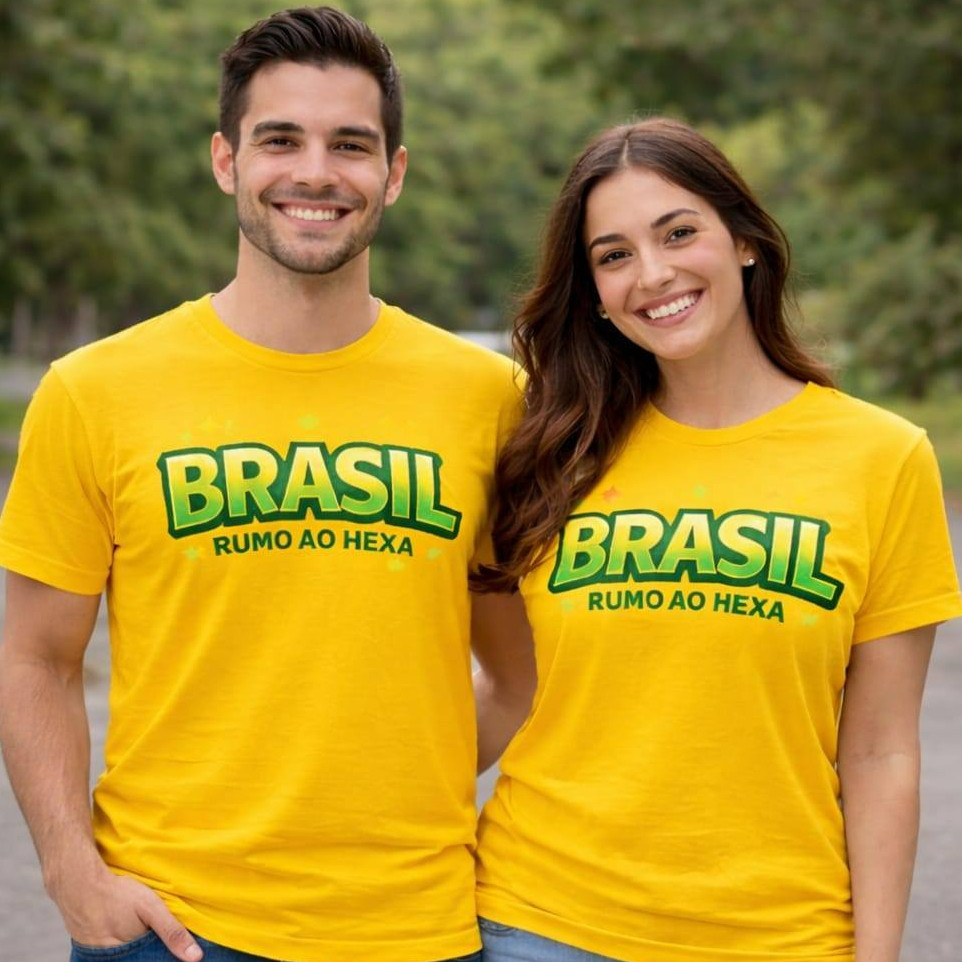 Camiseta do Brasil Torcida Unissex Copa Do Mundo 2026 100% Algodão Vai Brasil Copa Do Mundo