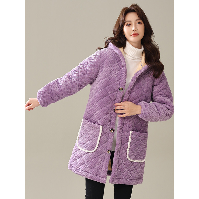 Blusa de lã de comprimento médio de inverno Jaqueta acolchoada de algodão com capuz Mantendo quente Mãe Jaqueta acolchoa