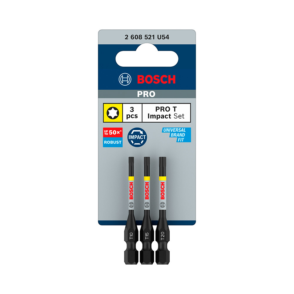 Pacote com 3 Bits Torx 55mm T10 T15 T20 Pro Impact Bosch