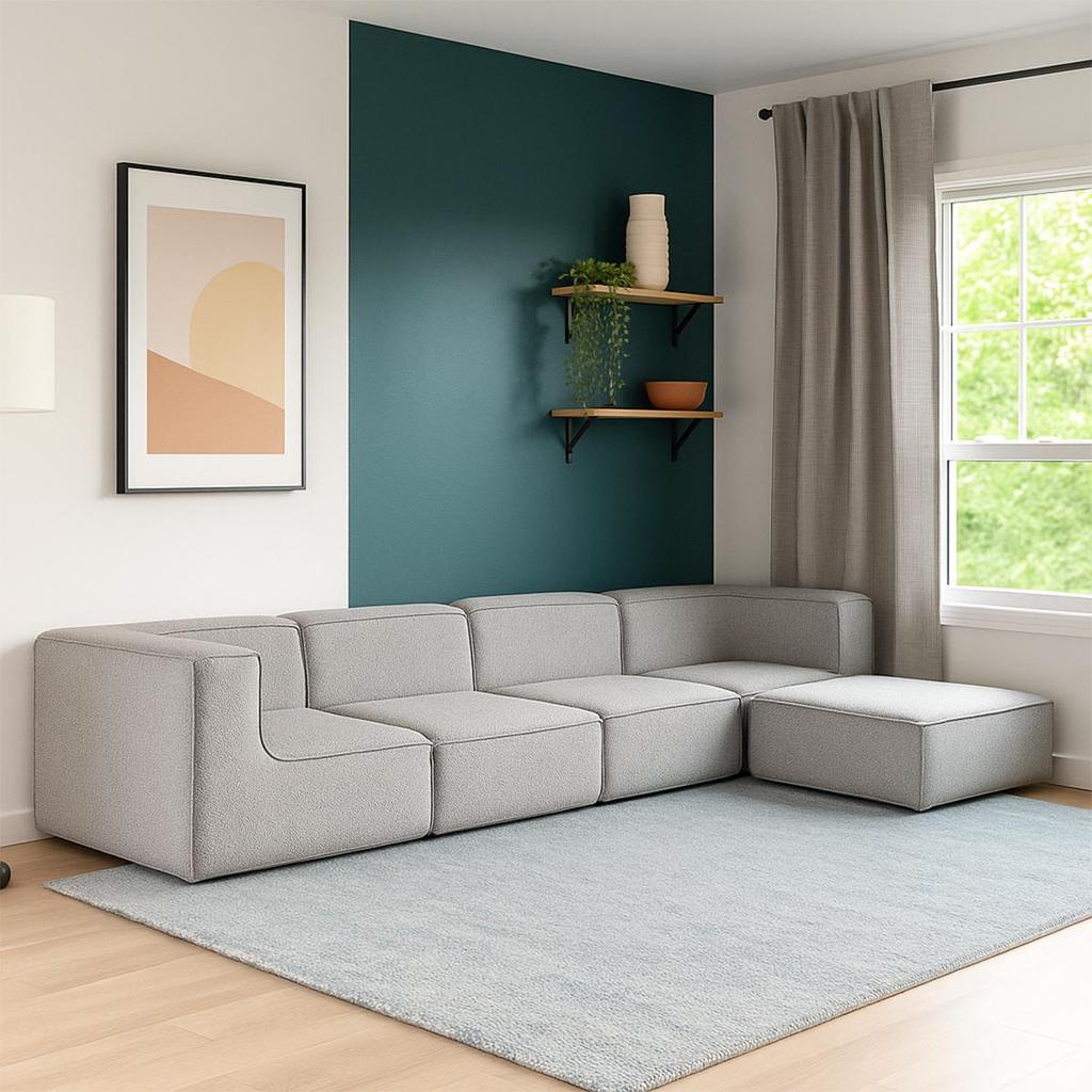 Imagem Sofá Modular Flow Boucle 4 Lugares com 2 Cantos e Chaise para Sala Moderna Premium