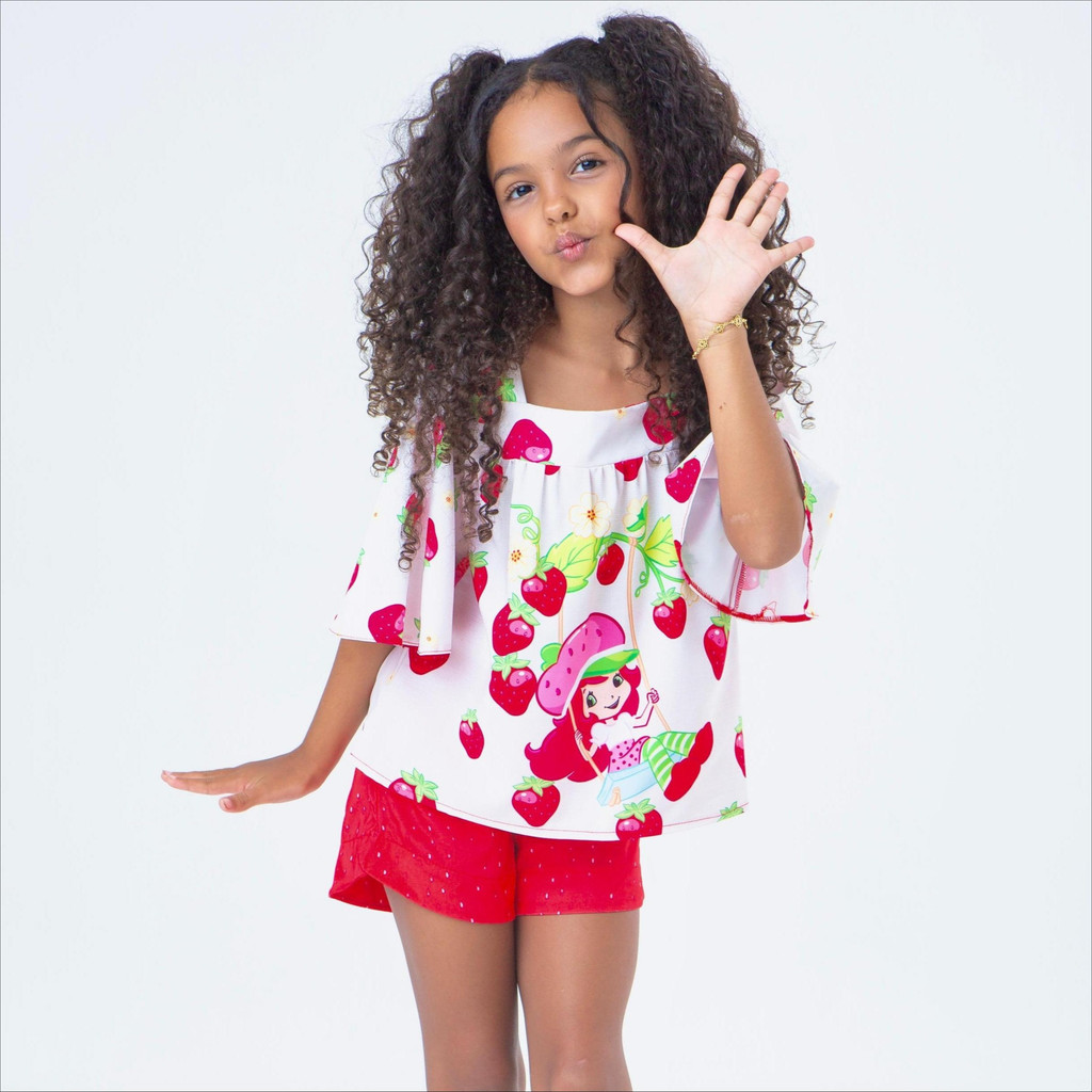 Conjunto Moranguinho Infantil Menina Blusa E Short Cabral Kids