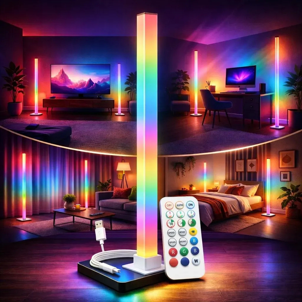 Abajur de Chão Luminária de canto Torre Led Rgb Inteligente 4,8w Usb 1,50m Altura Iluminação de LED