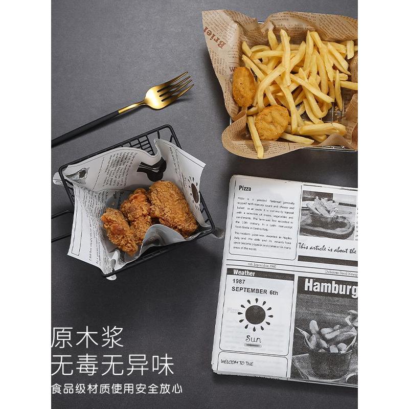 Papel à prova de gordura batatas fritas hambúrguer bandeja de cozimento de papel óleo almofada de papel frito jornal ing