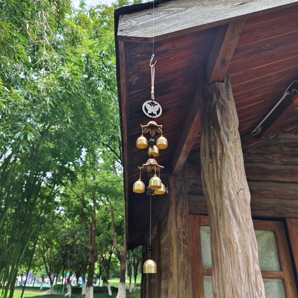 Antigo sino de duas camadas metal vento carrilhão pátio jardim dopamina metal colisão som varanda pendurado dinheiro dec