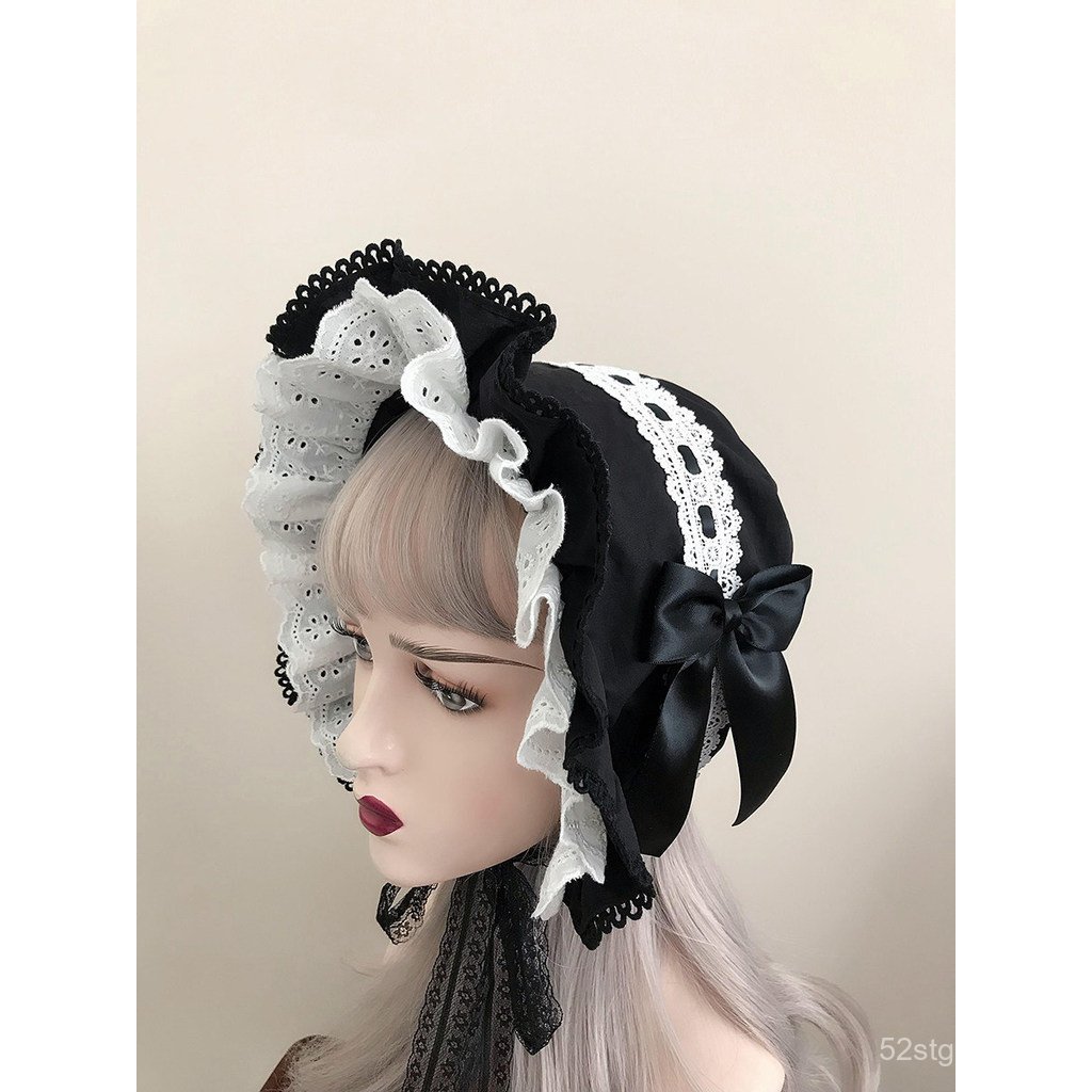 Touca Lolita Original, Chapéu Lolita Preto, Touca de Dormir para Bebê, Chapéu com Aba Franzida, Chapéu para Festa do Chá