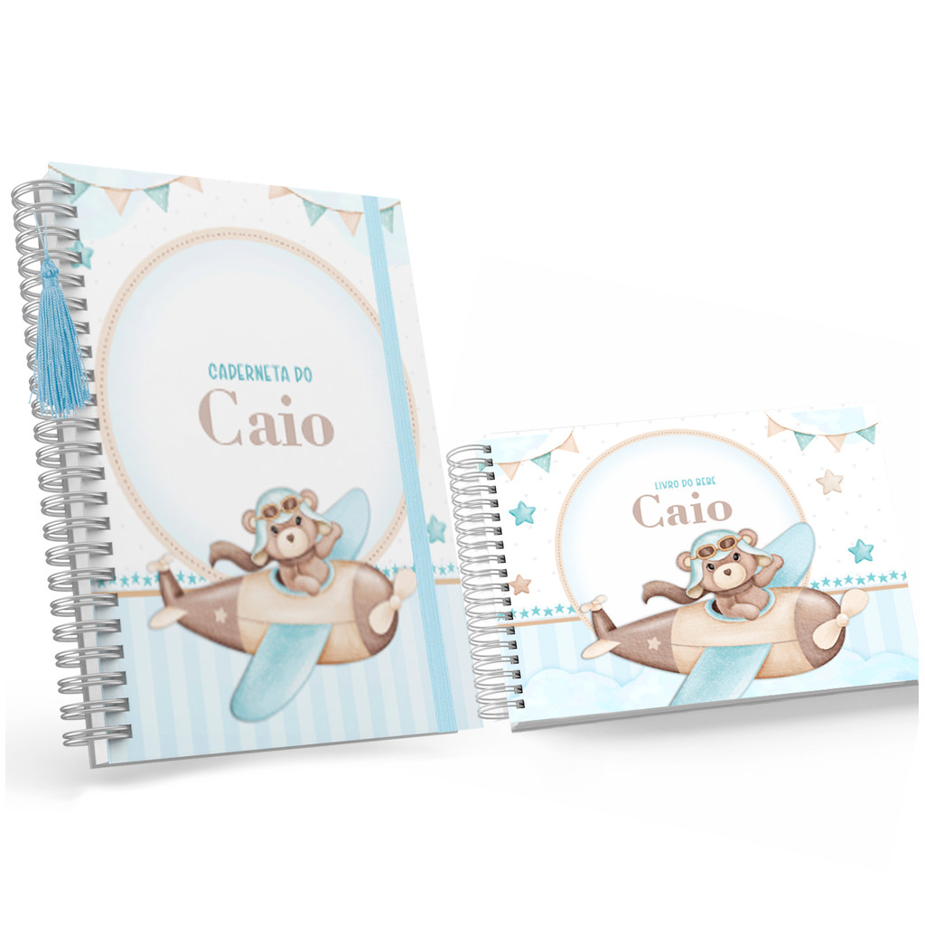 Kit Caderneta De Vacina + Livro Do Bebê Masculino  Aviador 01