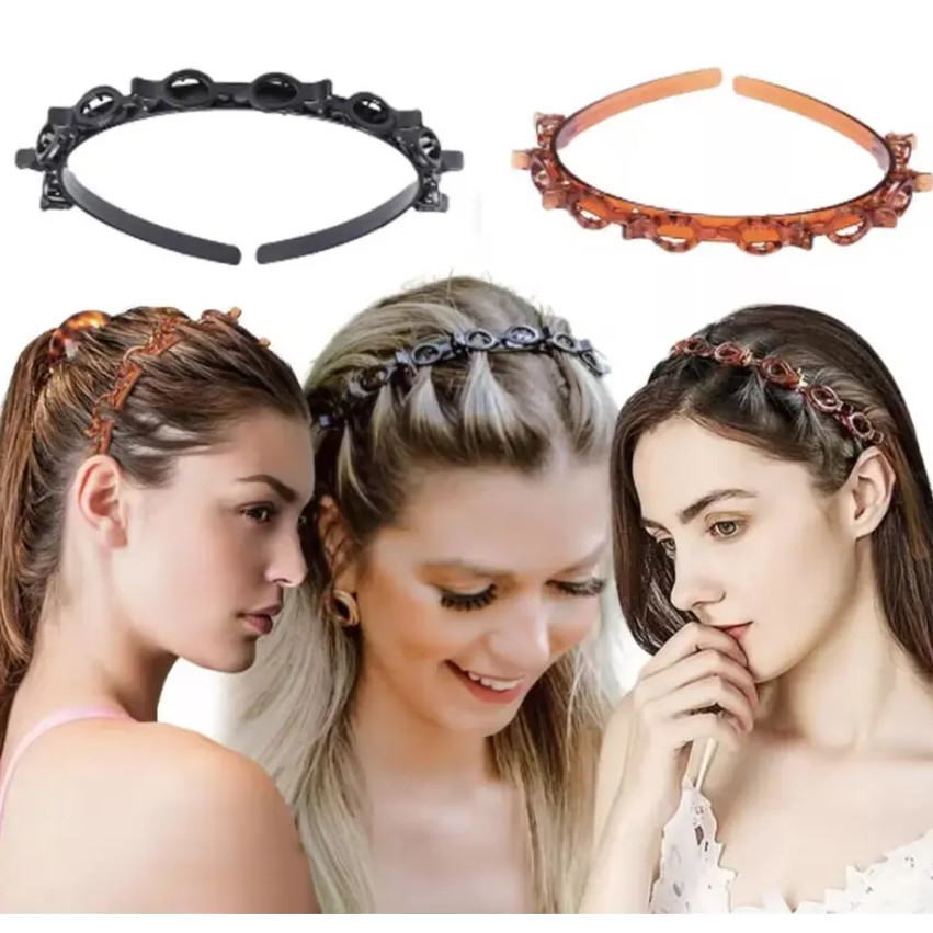 Kit 1/2/3unidades Tiara /Bandas de dupla camada presilha bandas de cabelo plástico trançado