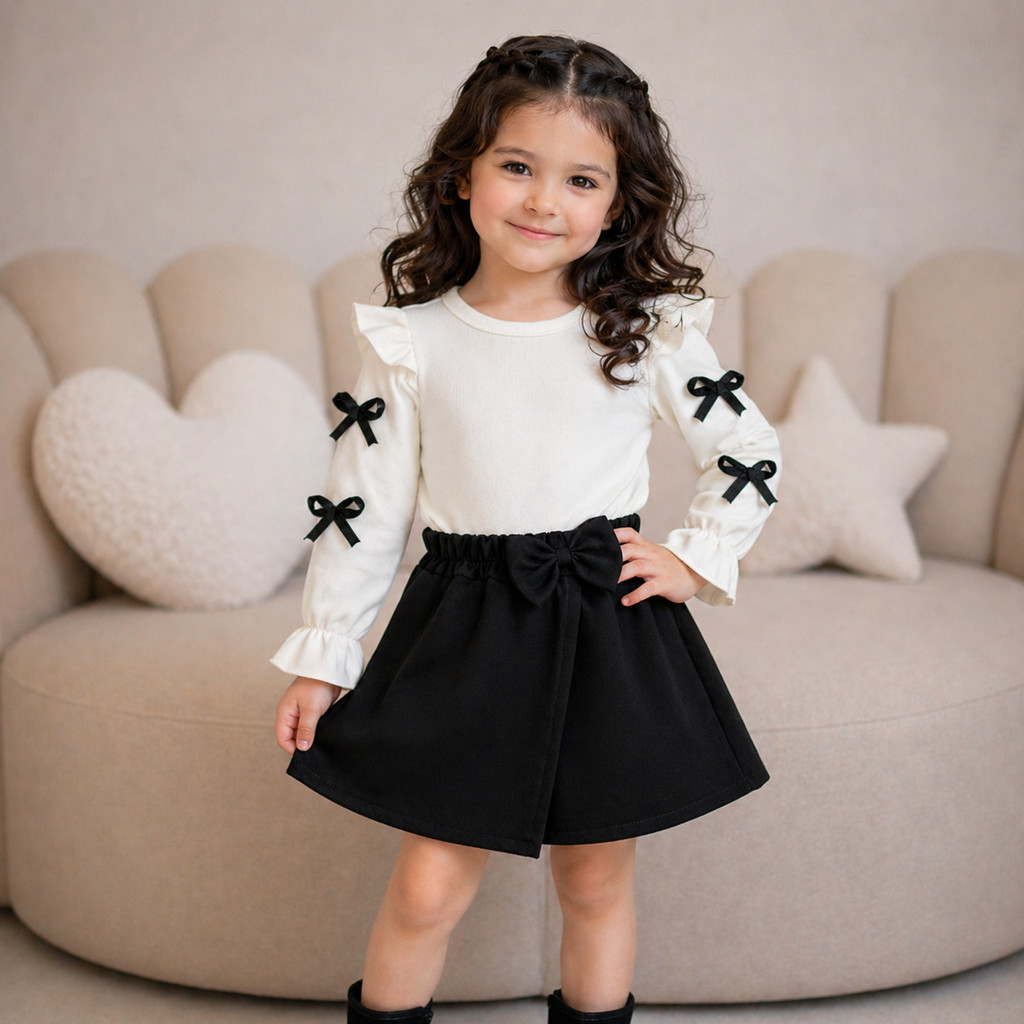 Conjunto infantil 2 peças blusa + short saia moda tendencia Outono inverno-frio