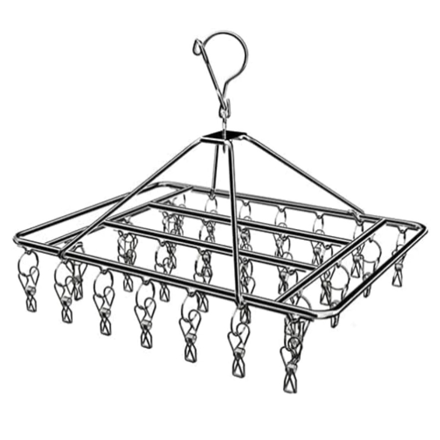 Varal 40 Clips com branco Prendedores Apartamento Roupa Retângulo Inox