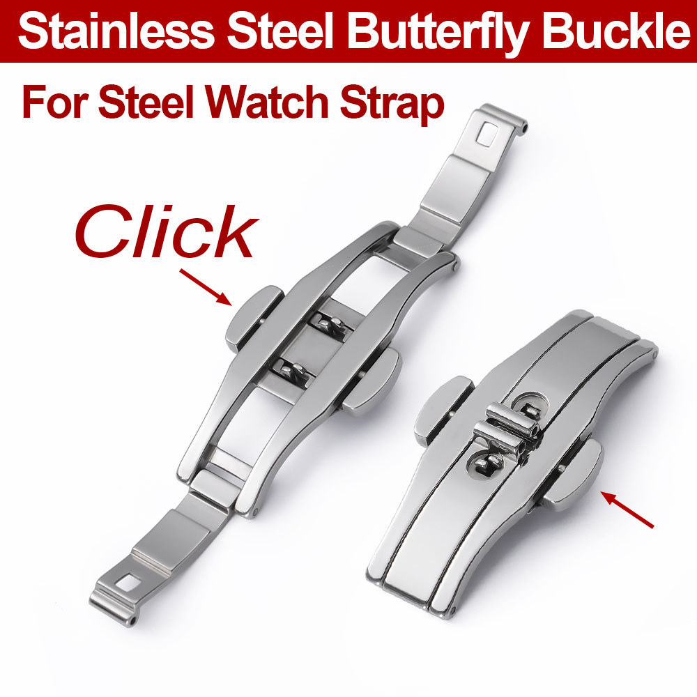 Pulseira de relógio em aço inoxidável com fecho borboleta de duplo botão, adequada para homens e mulheres, reparo, Ace.