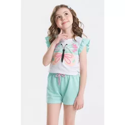 Conjunto Infantil Verão Feminino com Manga Babado Butterfly - Verde | ED KIDS