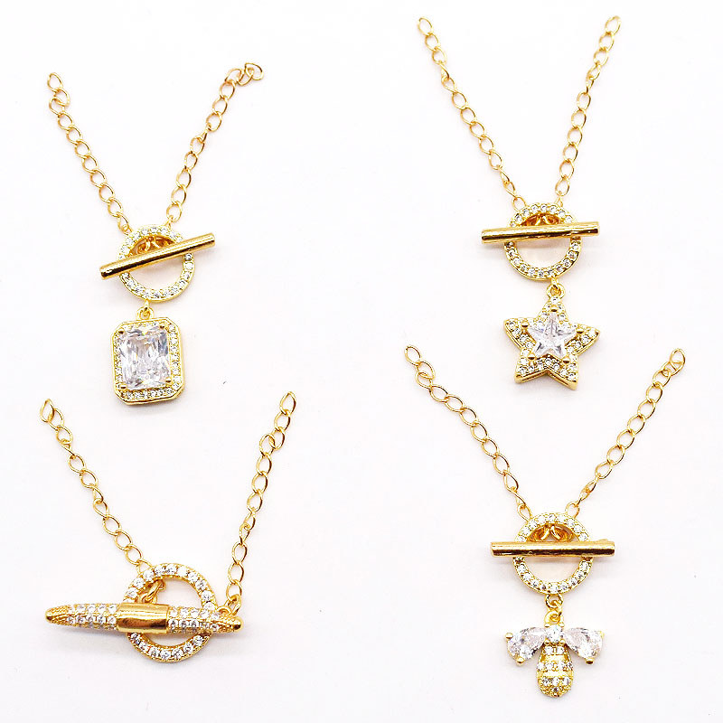 Acessórios DIY banhado a ouro 24K pequena estrela abelha pingente redondo tipo OT fivela colar de pérolas pulseira fivel