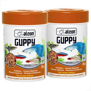KIT 2 UN Alimento Completo para Peixes Pequenos Alcon Guppy 20g
