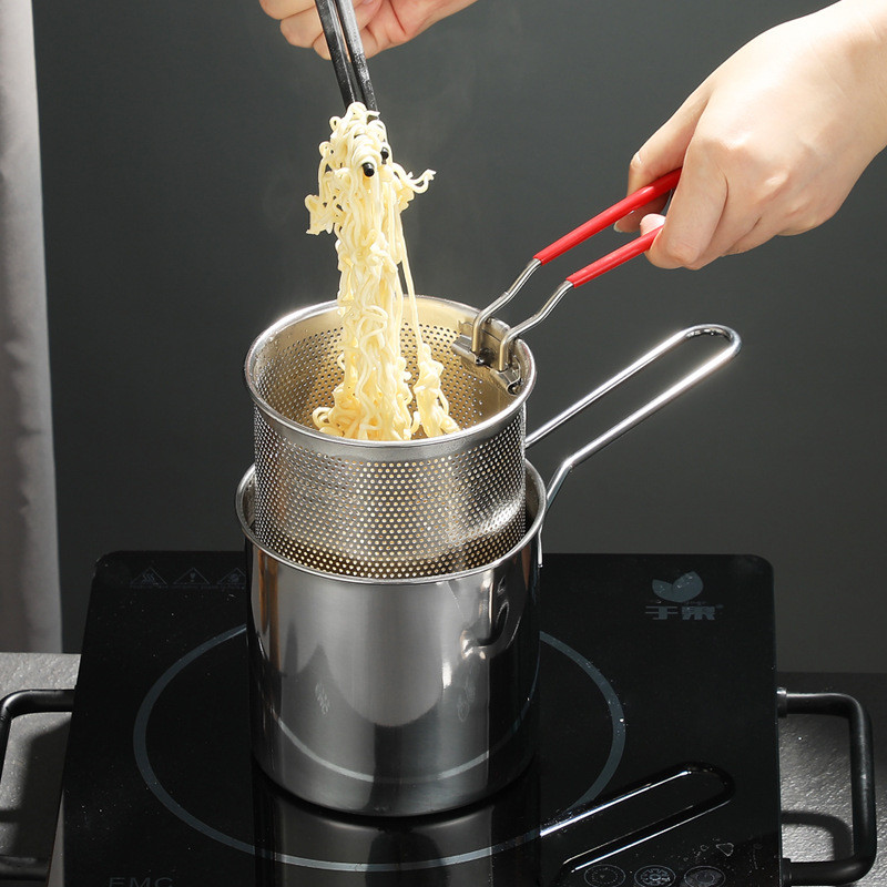 Fritadeira para uso doméstico, fritadeira pequena, panela para cozinhar macarrão economizadora de óleo, frigideira para